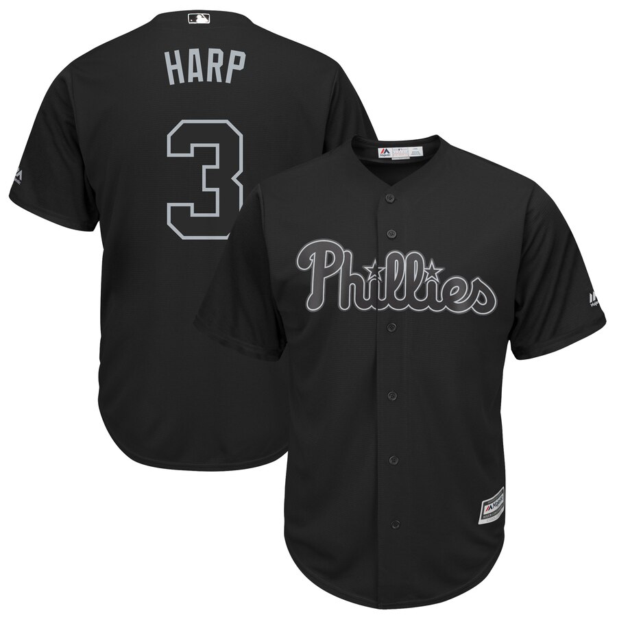 Men's Philadelphia Phillies #3 Bryce Harper "Harp" Black 2019 Players' Weekend Pick-A-Player Replica Roster Stitched MLB Jersey